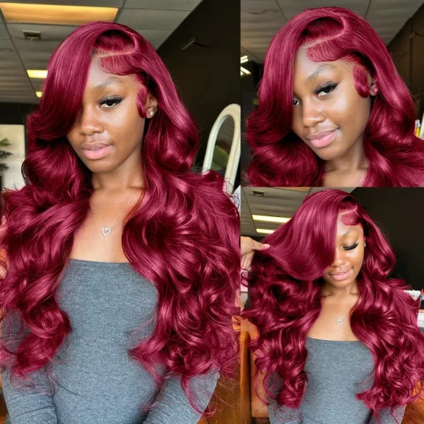 Burgundy 99J Body Wave 13x6 Hd Lace Frontal Human Hair Wig Transparent Lace Front Wigs For Women Brazilian Red Colored Remy Wig - Image 11