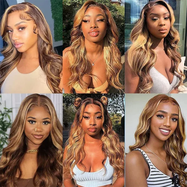 30 Inch Colored Highlight Human Hair Wigs Brazilian Body Wave Lace Front Wigs For Women 13x4 13x6 Hd Transparent Loose Wave Wig - Image 5