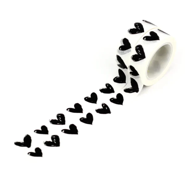 1PC 10M Cute Black and White Hearts Washi Tape for Scrapbooking Adhesive Sticker Masking Tape Cute Papeleria Journaling Supplies - Image 2