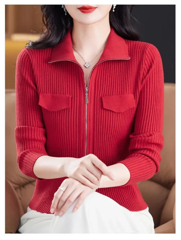 Fashion Zipper Short Knitted Cardigan Sweater 2025 Spring Autumn New Korean Versatile Coat Top Turn-Down Col Sweater Solid Color - Image 30