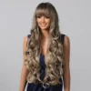 Loose Body Wave Synthetic Wigs Long Brown Blonde Ombre Wig with Bangs Wave Curl Wigs for Black Women Heat Resistant Daily Party - Image 15