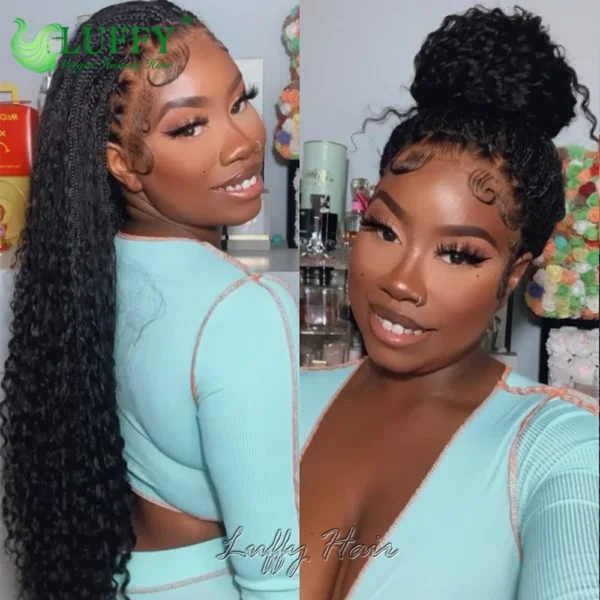 Human Hair Braided HD Full Lace Wigs Knotless Box Boho Braids Full Lace Braided Wig Pre Plucked with Baby Hair Curly End 300% - Image 3
