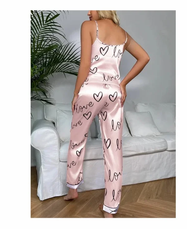 Women Satin Silk Pajamas Sets Letter Print Cami Vest Shirt With Trouser Sleepwear Ladie Sexy Pajama Lingerie Pyjamas Nightwear - Image 21