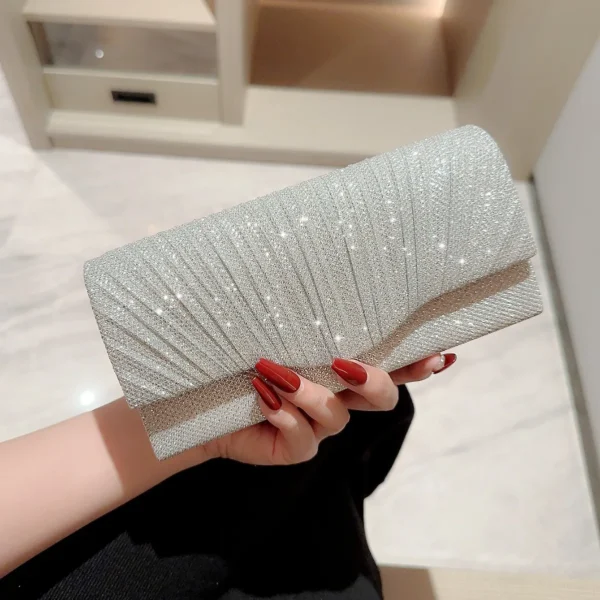 Ladies Glitter Silver Clutch Bag Envelope Evening Bag Fashion Elegant Long Purse Women Chain Shoulder Bags Wedding Party Handbag - Image 7