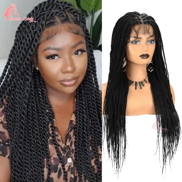 Long 36“ Synthetic Full Lace Wigs Twist Box Braided Wigs Lace Front Wig Knotless Braids Wig Black Women Cornrow Box Braided Wigs - Image 14