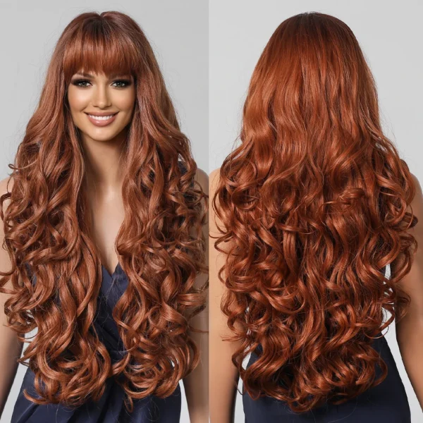 Loose Body Wave Synthetic Wigs Long Brown Blonde Ombre Wig with Bangs Wave Curl Wigs for Black Women Heat Resistant Daily Party - Image 10