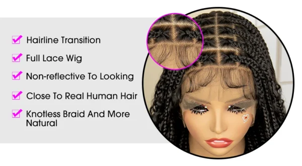 36 Inches Long Boho Braided Wigs with Baby Hair Synthetic Full Lace Knotless Box Braiding Wig with Curly Lace Frontal Wig - Image 9
