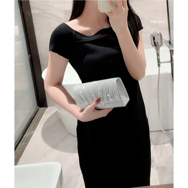 Ladies Glitter Silver Clutch Bag Envelope Evening Bag Fashion Elegant Long Purse Women Chain Shoulder Bags Wedding Party Handbag - Image 5