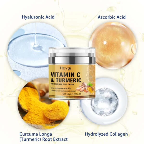 Vitamin C &Turmeric Moisturizer Face Cream Fade Dark Spot Wrinkle Brightening Skin Firming Tighten Lighten Dullness Face Cream - Image 8