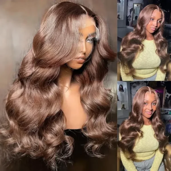 13x6 Chocolate Brown Body Wave Lace Front Wig 16-36 Inch Lace Frontal Wig 100% Human Hair Pre Plucked Colored Human Hair Wig - Image 3