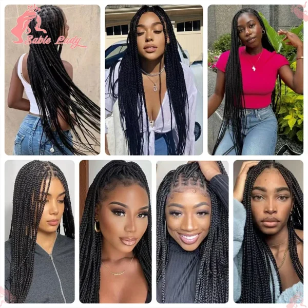 36" Synthetic Knotless Box Braided Wigs For Black Women Cornrow Braids Lace Wigs Full Lace Braids Hair Wig Black Braiding Hair - Image 3