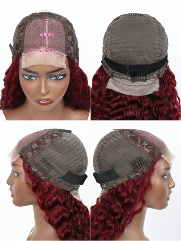 99J Burgundy Short Bob Wigs Human Hair 180 Density 4x4 Lace Front Wig Deep Wave Pre Plucked Transparent Lace Frontal Curly Wig - Image 13