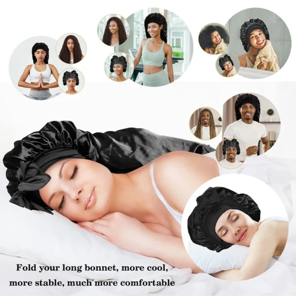 Soft Silky Long Satin Bonnet For Natural Hair And Curly Hair Extra Large Size Hair Cap With Tie For Comfortable Night Sleep 1Pcs - Image 17