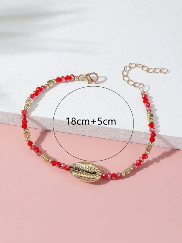 1 Seaside Beach Style String Color Bead Crystal Shell Ankle Ankle Anklet Women's All-match Leisure Travel Party Simple Body Gold - Image 14