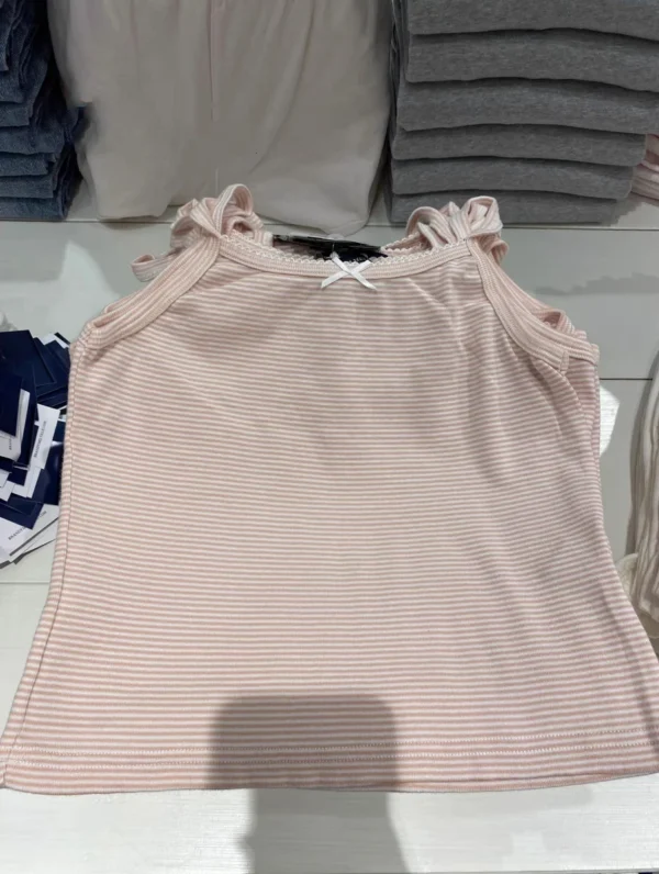 Sweet Pink Striped Lace Crop Top Cute Bow Soft Cotton Sleeveless Summer Camis Vests Women Vintage Harajuku Slim Tank Tops Y2k - Image 21