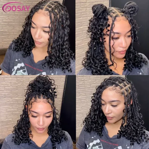 Short 12 Inch Bohemian Curly Braided Full Lace Front Wigs Knotless Box Braid Bob Wig Women Synthetic Locs Goddess Cornrow Braids - Image 4