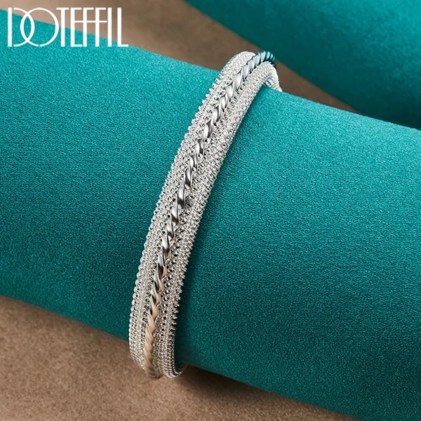 DOTEFFIL 925 Sterling Silver Woven Mesh Bangle Bracelet For Woman Man Wedding Engagement Fashion Charm Party Jewelry - Image 2