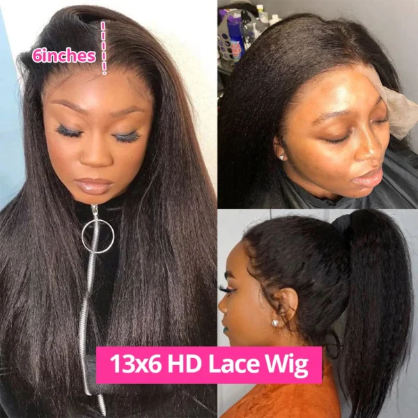 Kinky Straight 13x6 Hd Lace Frontal Wig 360 Hd Lace Black Wig Ponytail Yaki Straight 7x5 Wear And Go Glueless Human Hair - Image 9