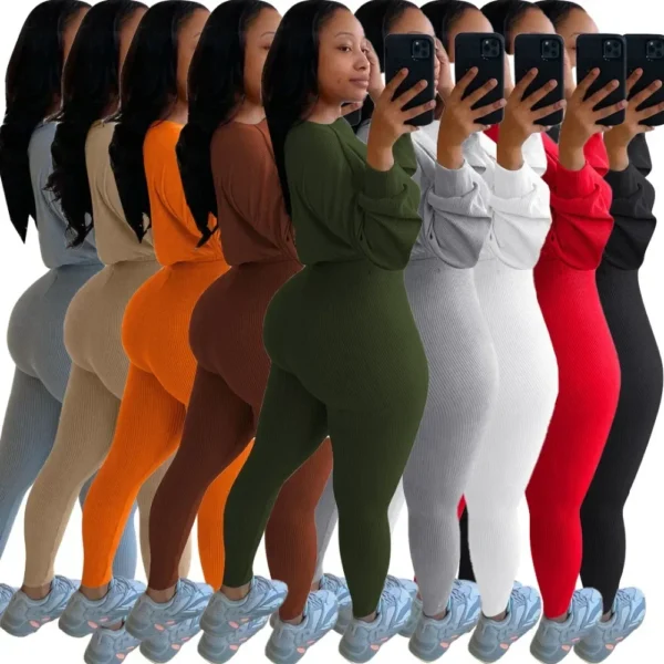 Fashion Summer Solid Lucky Label Letter Embroidery Two Piece Sets Women Sweatshirt+Leggings Casual Sporty Tracksuits Female - Image 25