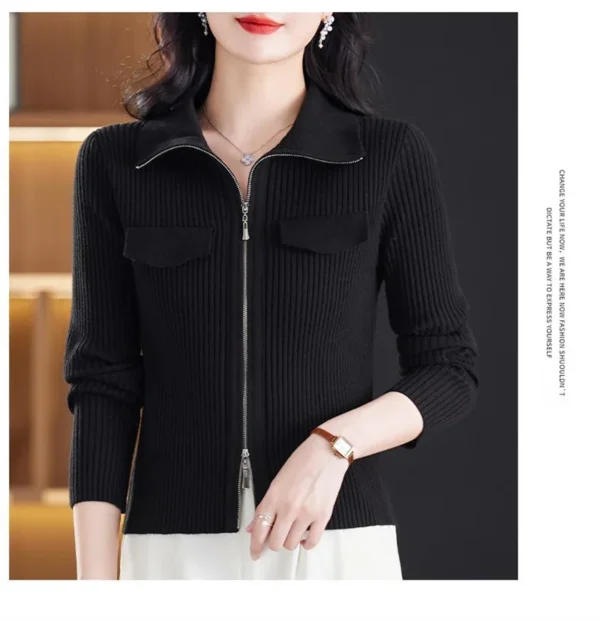 Fashion Zipper Short Knitted Cardigan Sweater 2025 Spring Autumn New Korean Versatile Coat Top Turn-Down Col Sweater Solid Color - Image 37