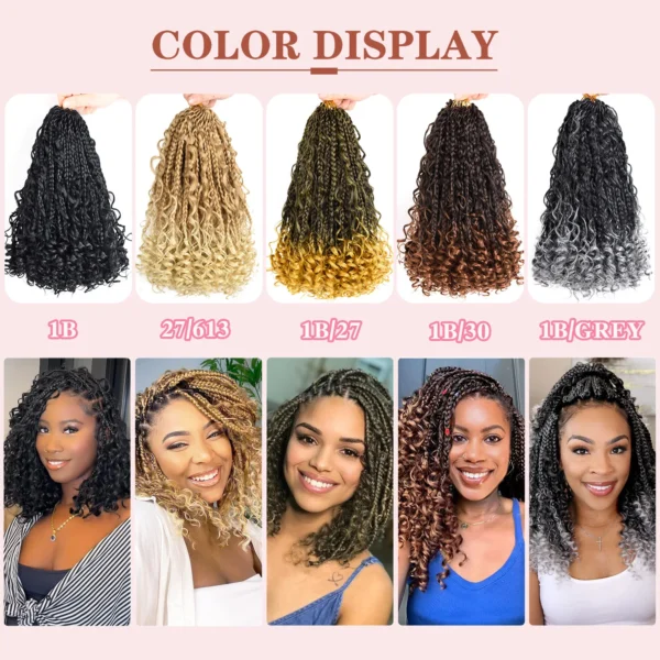 8 Packs Synthetic 12 Inch Goddess Box Braids Crochet Hair Boho Box Braids With Curl Ends Hair Extensions for Women Black - Image 5