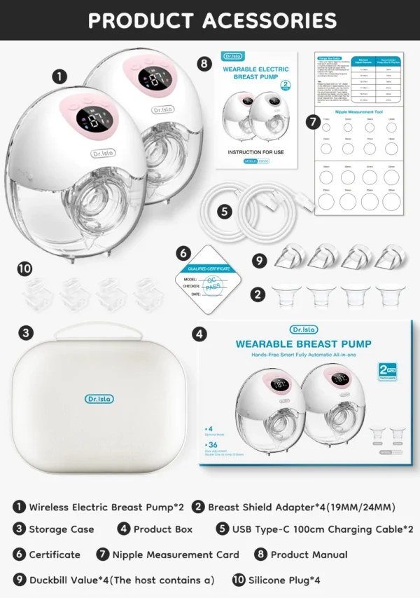 Dr.isla New 2PCS Wearable Electric Breast Pump 4 Modes 36 Suction Levels Silent Leak-Proof Hands Free Breast Pumps Breastfeeding - Image 25