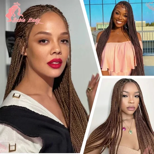 36" Synthetic Knotless Box Braided Wigs For Black Women Cornrow Braids Lace Wigs Full Lace Braids Hair Wig Black Braiding Hair - Image 17