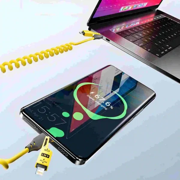 4 in 1 65W Spring Short Data Cable 6A USB Type C Spring Telescopic Quick Charger Wire Spring USB Cable for iPhone 15 14 13 12 - Image 9