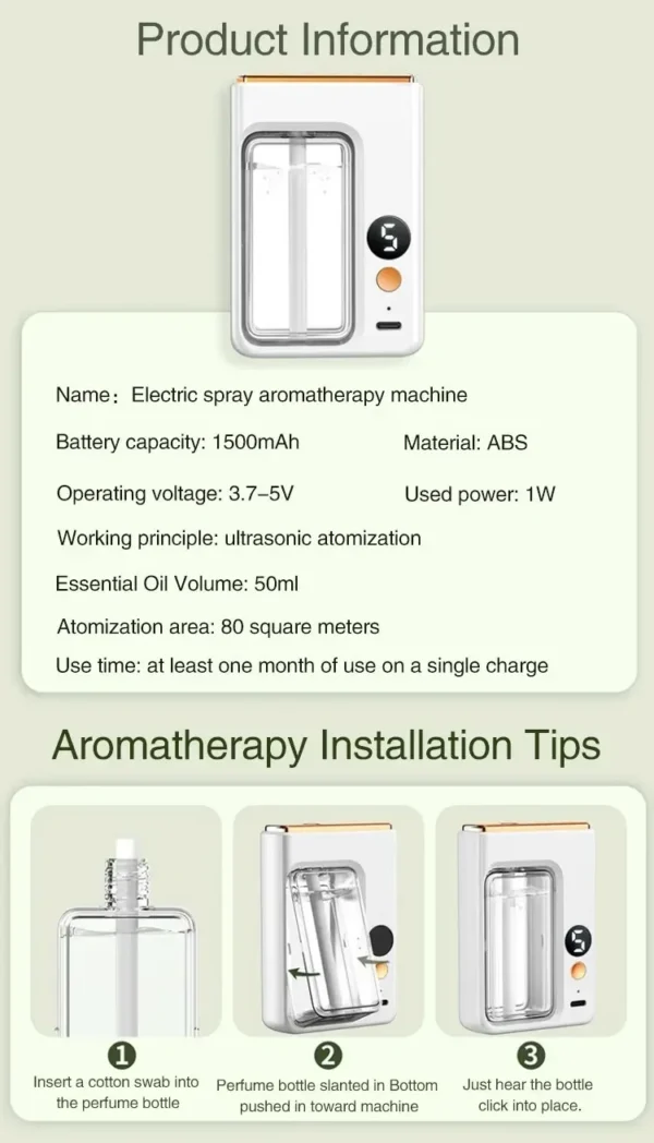 Automatic Diffuser Aromatherapy Car Perfume with Display Essential Oil Humidifier Bathroom Deodorization Air Freshener Jasmine - Image 30