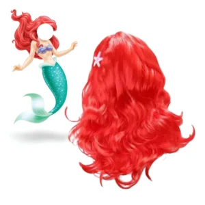 Little Mermaid Ariel Princess Girl Wig Accessories Halloween Carnival Party Kids Anime Red Wig with Starfish Cosplay Dress UP