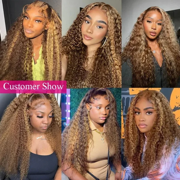 Hd Transparent Curly Highlight 13x6 Lace Frontal Wig Human Hair Deep Wave Blonde Ombre Color Water Wave Lace Font Wigs For Women - Image 13