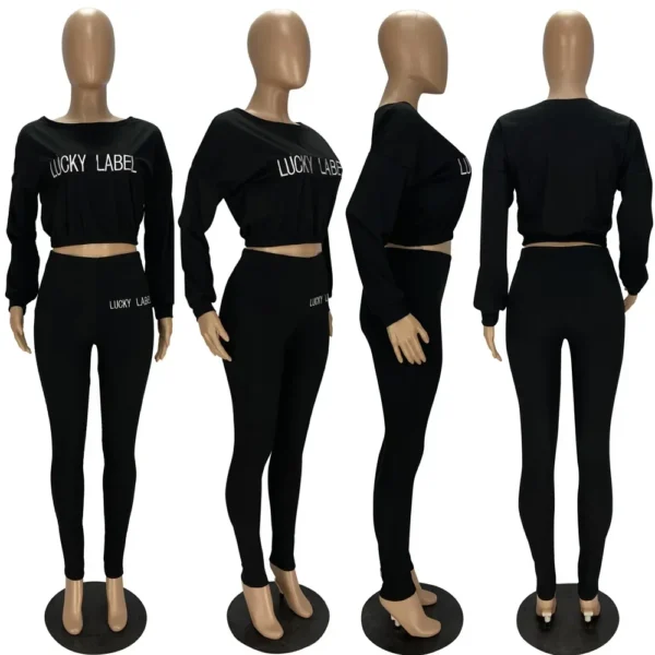 Fashion Summer Solid Lucky Label Letter Embroidery Two Piece Sets Women Sweatshirt+Leggings Casual Sporty Tracksuits Female - Image 40