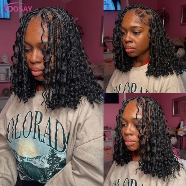 Short 12 Inch Bohemian Curly Braided Full Lace Front Wigs Knotless Box Braid Bob Wig Women Synthetic Locs Goddess Cornrow Braids - Image 13