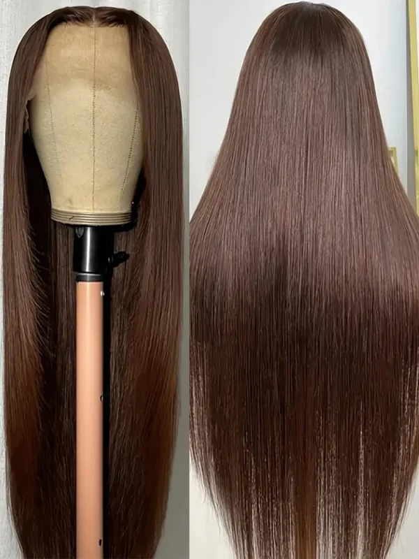 Chocolate Brown Straight 13x4 13x6 Hd Lace Frontal Wig Brazilian Colored T Part Human Hair Wigs For Women Preplucked 30 36 Inch - Image 2