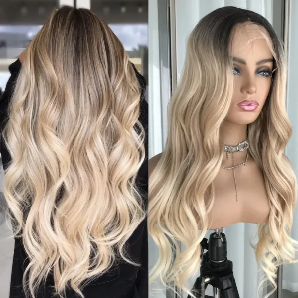 Body Wave Lace Front Wig Highlight Ash Blonde Lace Frontal Synthetic Wigs Pre Plucked Long Wavy Synthetic Lace Wig for Women - Image 11