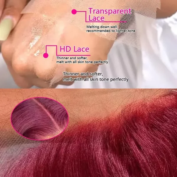 99J Burgundy Lace Frontal Wig 13x6 Body Wave Lace Front Wig HD Transparent Lace Frontal Wig Human Hair Pre Plucked 99j Red Color - Image 5