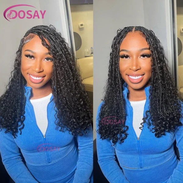 Synthetic Curly Wigs Short 360 Full Lace Boho Braids Wig 12 Inch Knotless Braided Wigs Goddess Box Braid Wig Pre-Pluck Baby Hair - Image 9