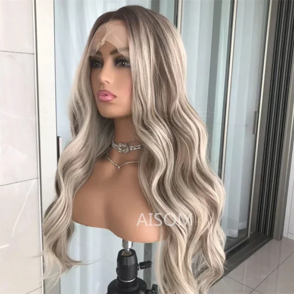 Body Wave Lace Front Wig Highlight Ash Blonde Lace Frontal Synthetic Wigs Pre Plucked Long Wavy Synthetic Lace Wig for Women - Image 18