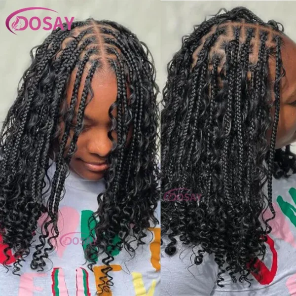 Synthetic Curly Wigs Short 360 Full Lace Boho Braids Wig 12 Inch Knotless Braided Wigs Goddess Box Braid Wig Pre-Pluck Baby Hair - Image 10