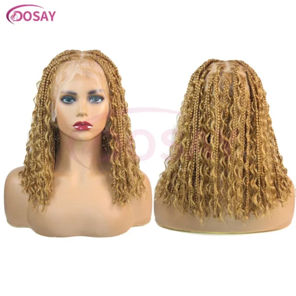 Short 12 Inch Bohemian Curly Braided Full Lace Front Wigs Knotless Box Braid Bob Wig Women Synthetic Locs Goddess Cornrow Braids - Image 7