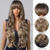 Loose Body Wave Synthetic Wigs Long Brown Blonde Ombre Wig with Bangs Wave Curl Wigs for Black Women Heat Resistant Daily Party - Image 2