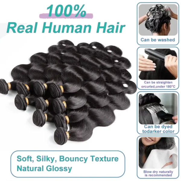 Body Wave Bundles 100% Human Hair Extensions Brazilian Remy 30 Inch Water Wavy Raw Hair Bundles Virgin Double Weft Hair Weaving - Image 7