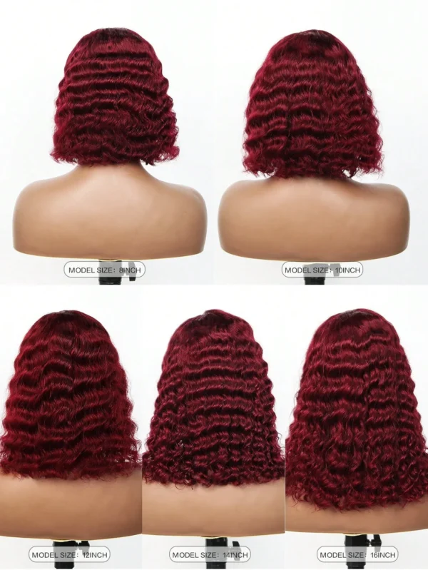 99J Burgundy Short Bob Wigs Human Hair 180 Density 4x4 Lace Front Wig Deep Wave Pre Plucked Transparent Lace Frontal Curly Wig - Image 5