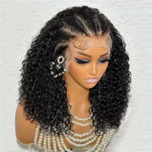 13x4 Lace Braid Wigs Human Hair Afro Kinky Curly Lace Front Wigs for Women Natural Black 250% Density Brazilian Remy Hair 16inch