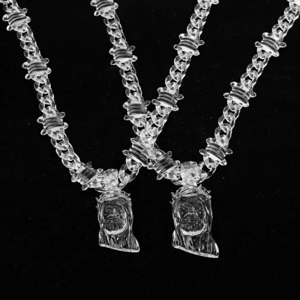 Trendy Transparent Clear Acrylic Big Juese Pendant Necklace for Men Hiphop Brambles Wire Jesus Christ Necklaces Male Jewelry - Image 3