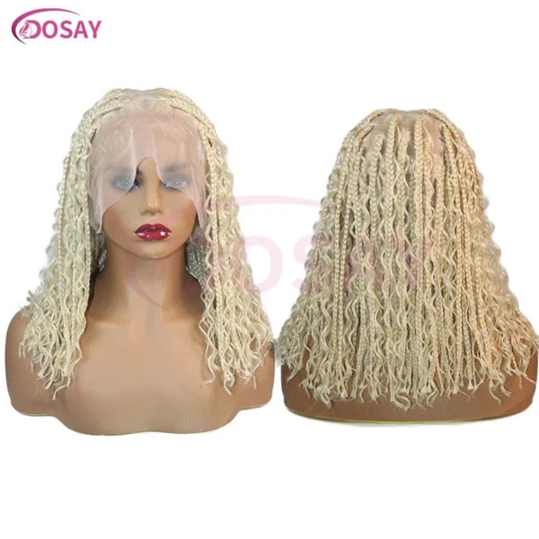 Short 12 Inch Bohemian Curly Braided Full Lace Front Wigs Knotless Box Braid Bob Wig Women Synthetic Locs Goddess Cornrow Braids - Image 8