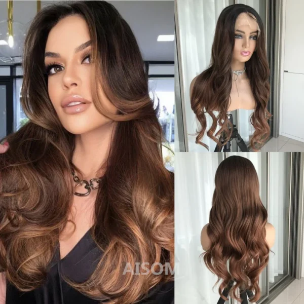 Body Wave Lace Front Wig Highlight Ash Blonde Lace Frontal Synthetic Wigs Pre Plucked Long Wavy Synthetic Lace Wig for Women - Image 8