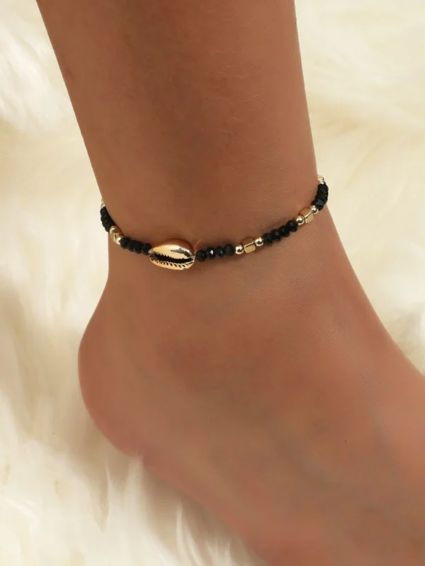 1 Seaside Beach Style String Color Bead Crystal Shell Ankle Ankle Anklet Women's All-match Leisure Travel Party Simple Body Gold - Image 7