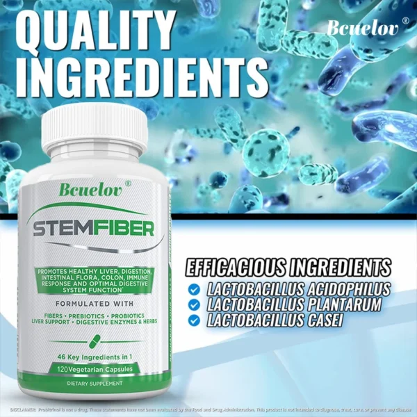 Fiber Probiotic + Prebiotic Supplement, Liver Support, Digestion, Gut Microbiome, Constipation Relief, 120 Capsules - Image 3