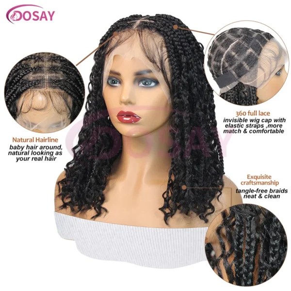Short 12 Inch Bohemian Curly Braided Full Lace Front Wigs Knotless Box Braid Bob Wig Women Synthetic Locs Goddess Cornrow Braids - Image 6